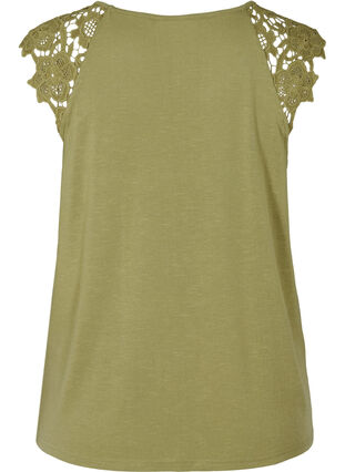 Plain-coloured top with lace sleeves, Aloe, Packshot image number 1