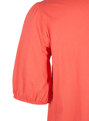 Cotton t-shirt with elbow-length sleeves, Hot Coral, Packshot image number 3