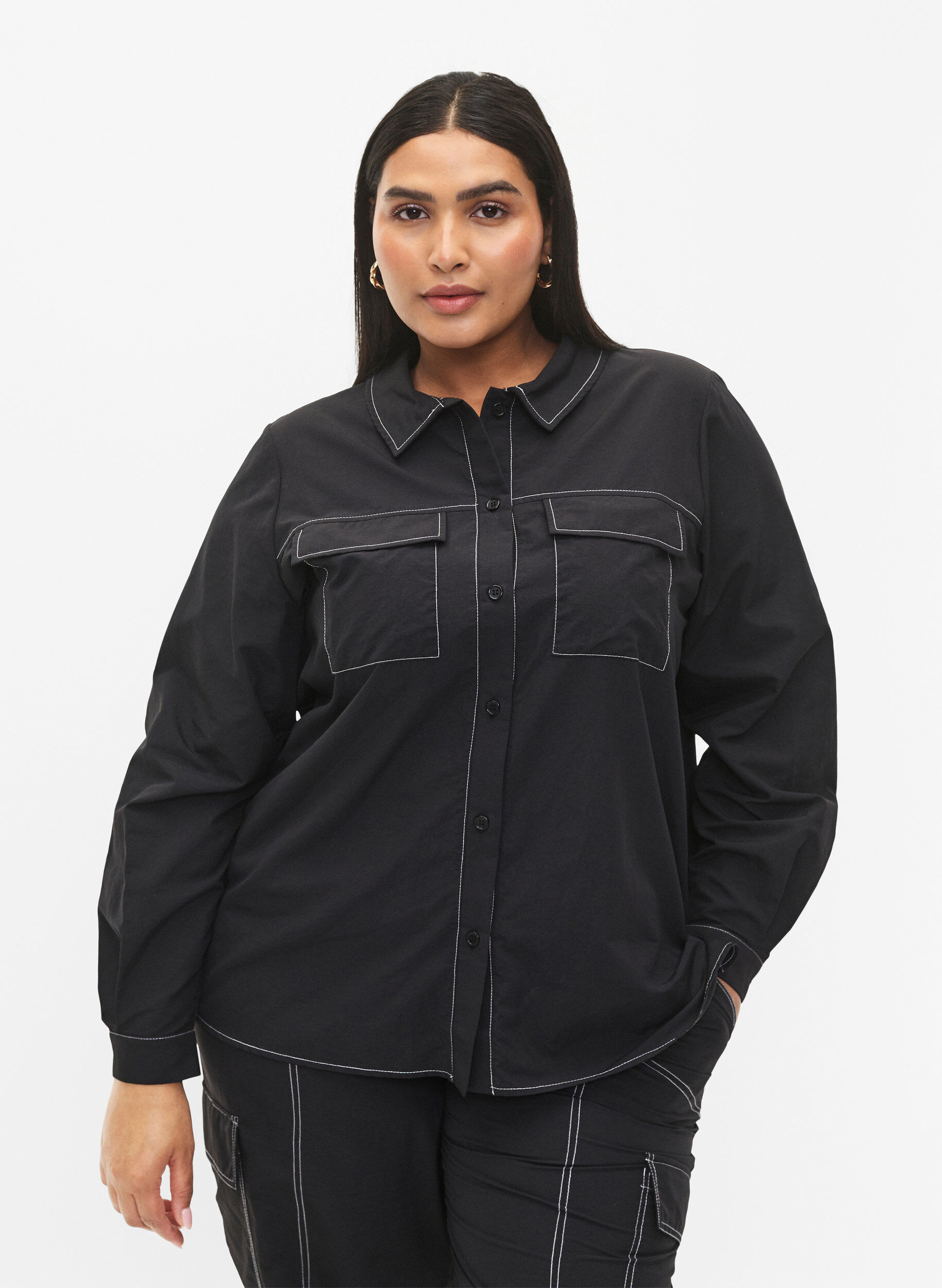 Zizzifashion Shirt with contrast stitching, Black, Model image number 0