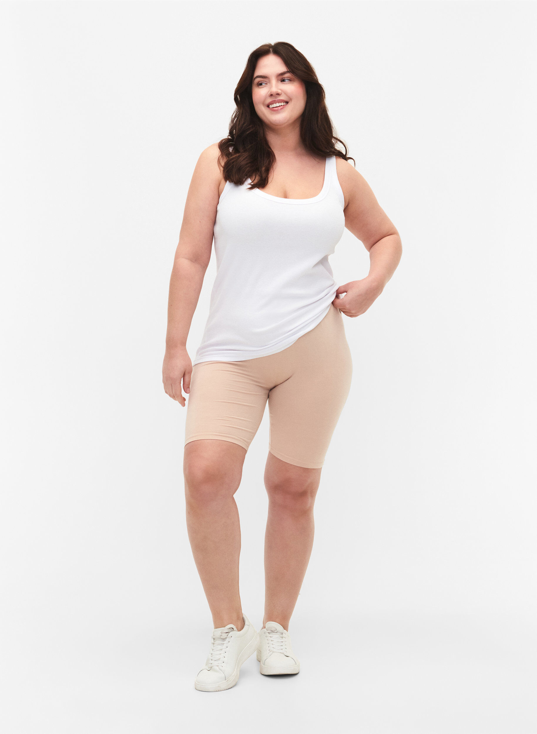 ZizzifashionPlain-coloured basic bike shorts, Beige, Model image number 1