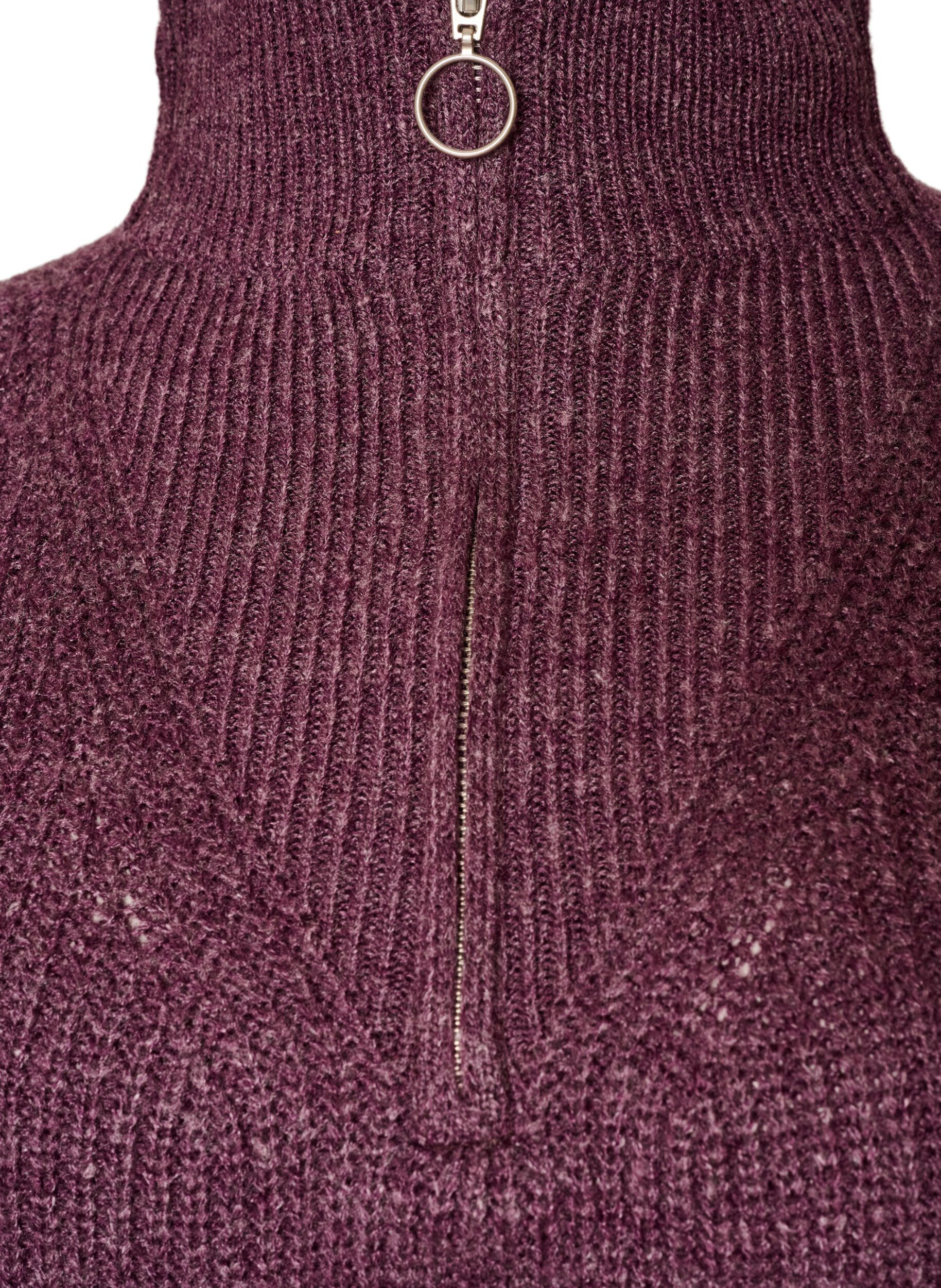 ZizzifashionKnitted sweater with high neck and zipper, Purple, Packshot image number 2
