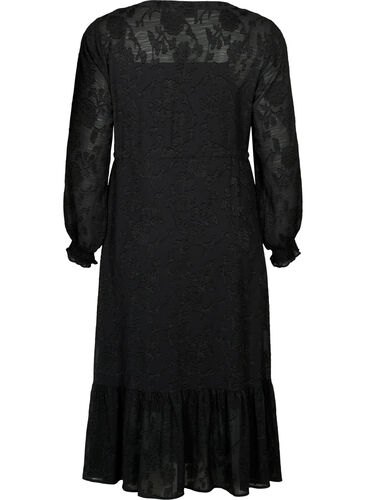 Long-sleeved midi dress in jacquard look, Black, Packshot image number 1