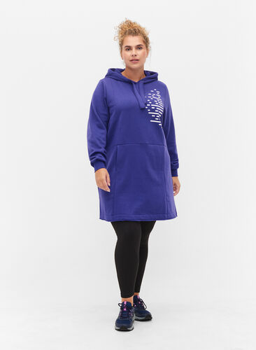 Long sweatshirt with hood and pockets, Deep Blue, Model image number 2