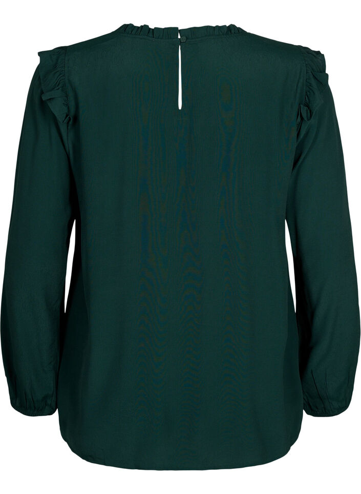 Viscose blouse with frills and lace, Scarab, Packshot image number 1