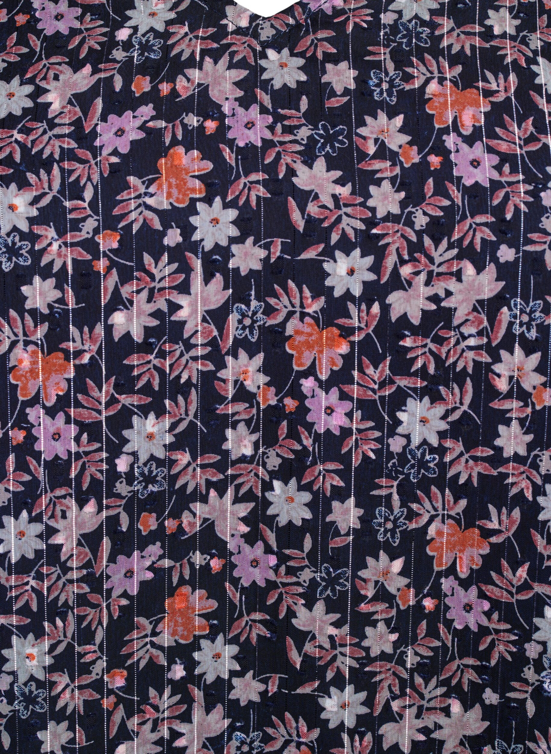 ZizzifashionBlouse with floral print and glitter thread, Blue, Packshot image number 2