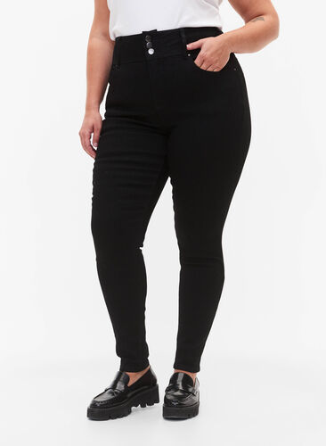 Super slim Bea jeans with extra high waist, Black, Model image number 2