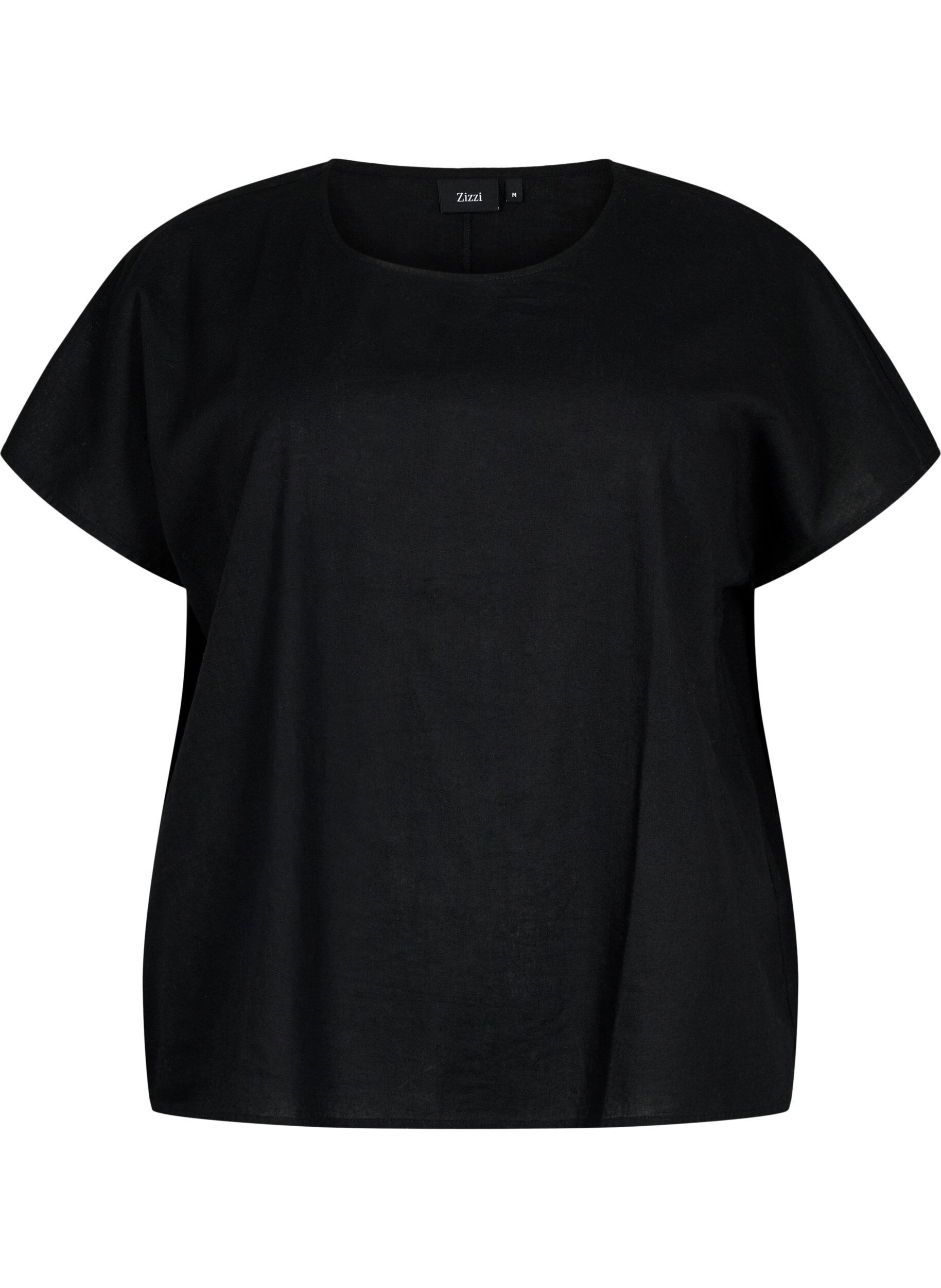 Zizzifashion Short-sleeved blouse in cotton blend with linen, Black, Packshot image number 0