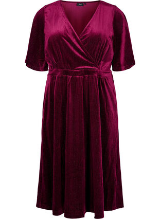 Velour dress with v-neckline and glitter, Winetasting, Packshot image number 0