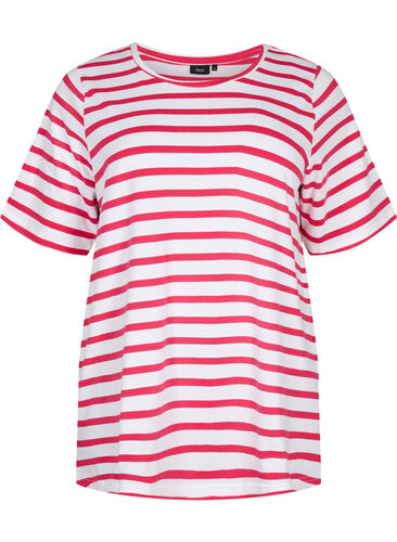 Striped cotton t-shirt, Bright Rose Stripes, Packshot image number 0