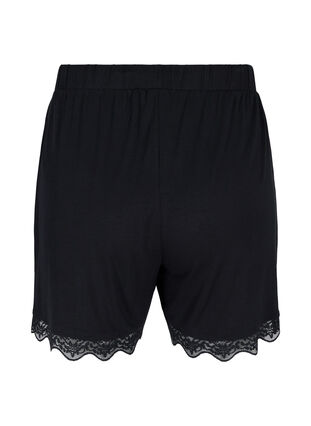 Viscose pyjama shorts with lace detail, Black, Packshot image number 1
