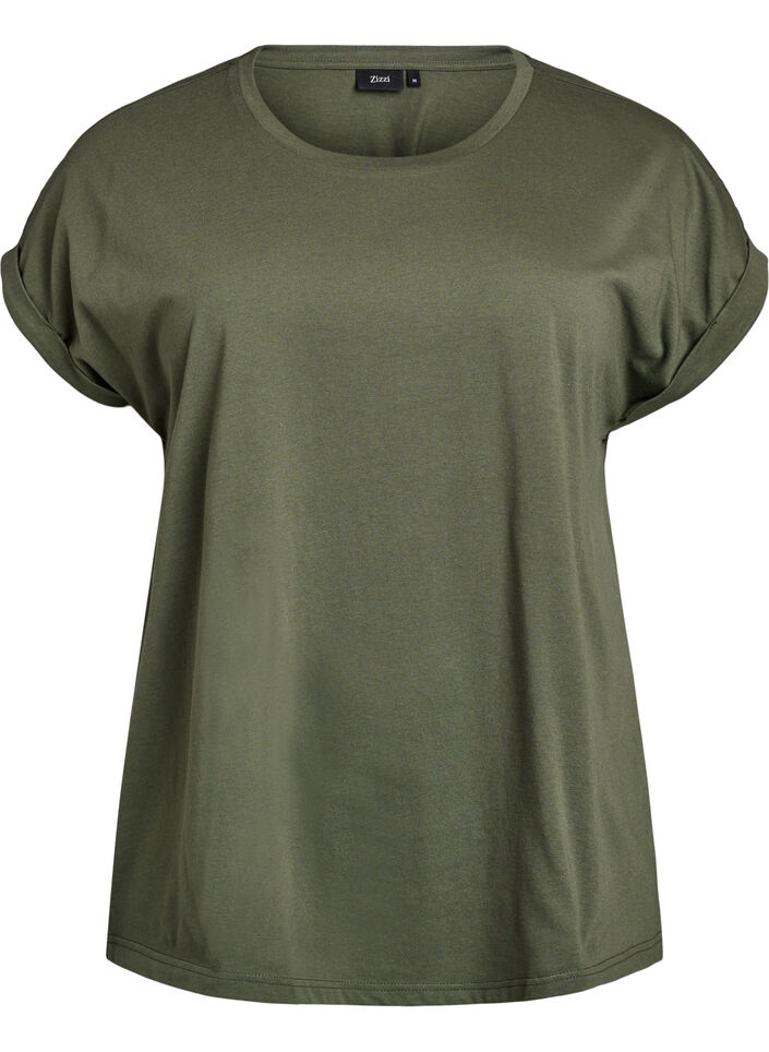 Short-sleeved cotton blend t-shirt, Green, Packshot image number 0