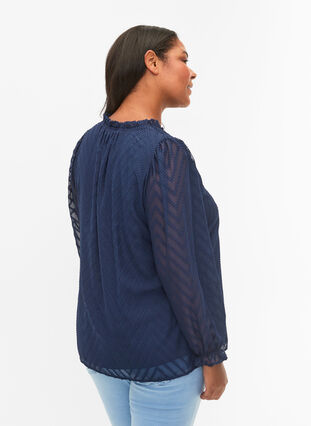 Blouse with long sleeves and frill details, Navy Blazer, Model image number 1
