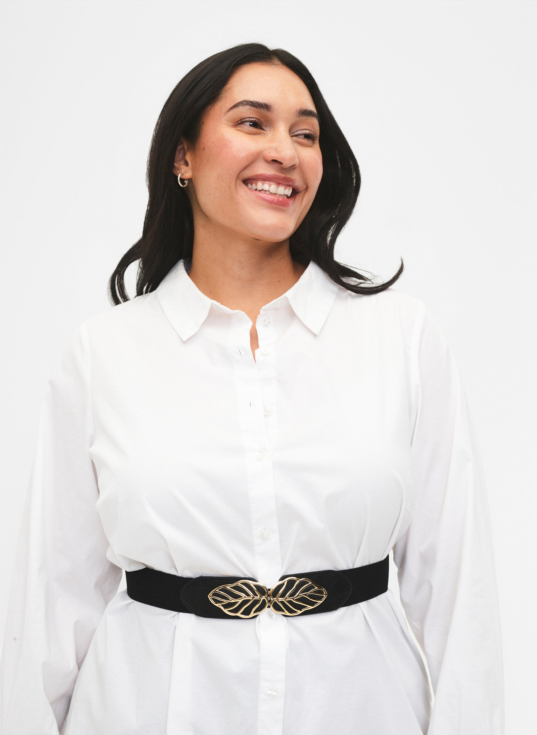 Zizzifashion Elastic waist belt with gold buckle, Black, Model image number 0