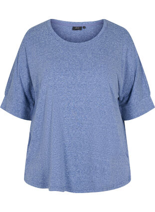 Melange blouse with short sleeves, Twilight Blue Mel., Packshot image number 0