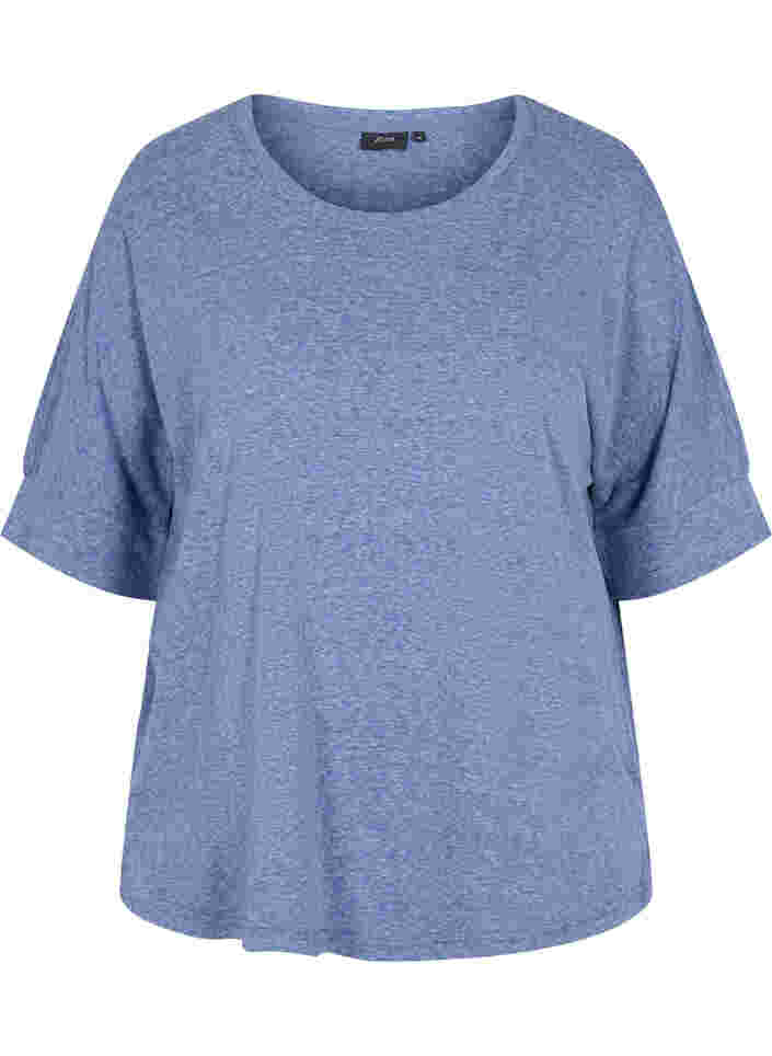 Melange blouse with short sleeves, Twilight Blue Mel., Packshot image number 0