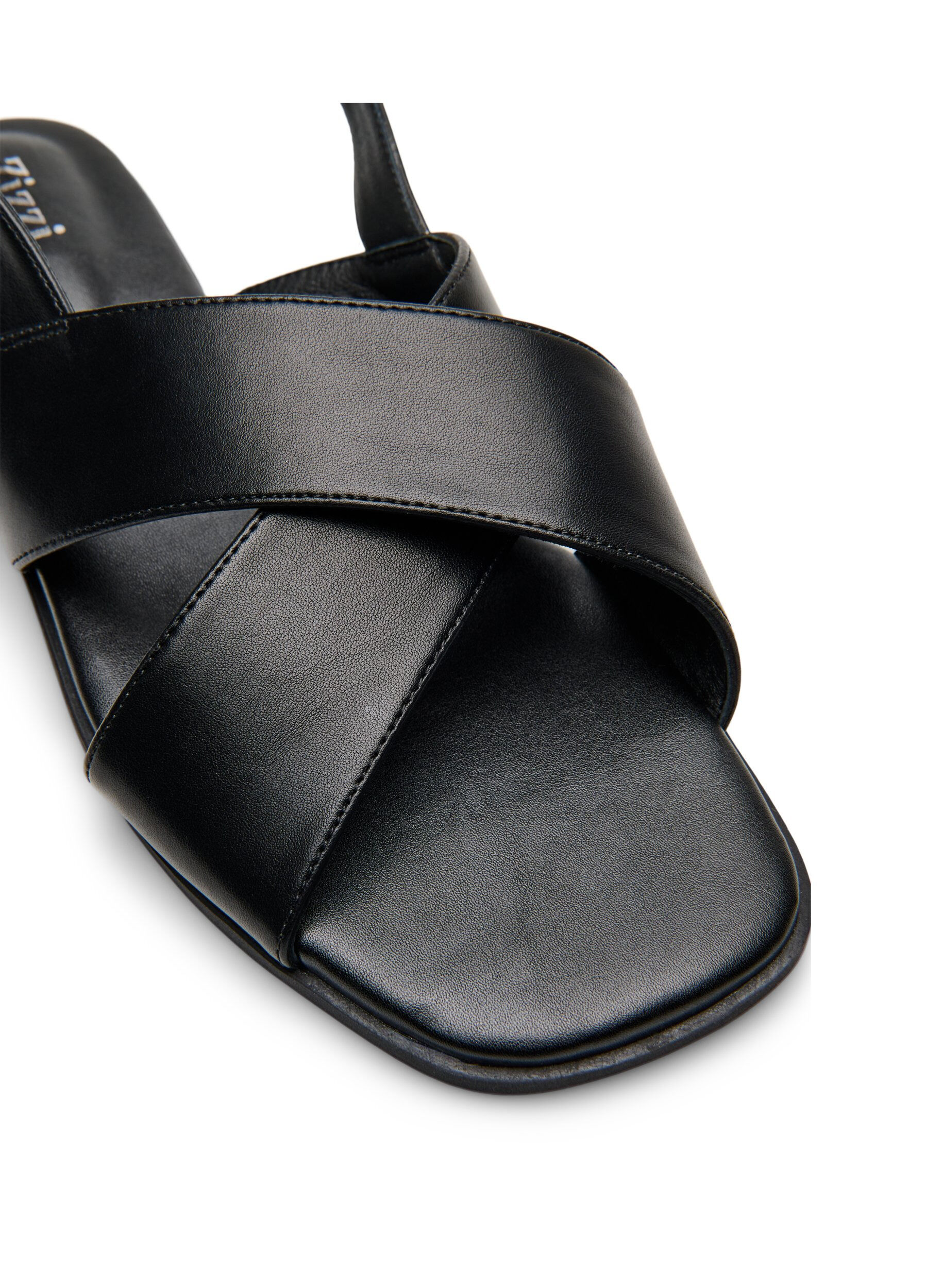 Zizzifashion Leather sandal with criss-cross straps, Black, Packshot image number 3
