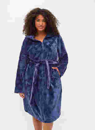 Dressing gown with zip and pockets, Peacoat, Model