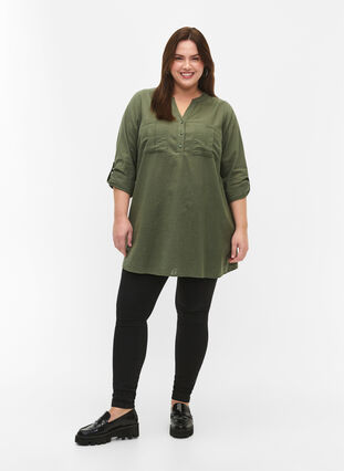 Tunic in cotton with 3/4 sleeves, Thyme, Model image number 2