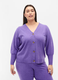 Knitted cardigan with button closure, Purple Opulence Mel., Model