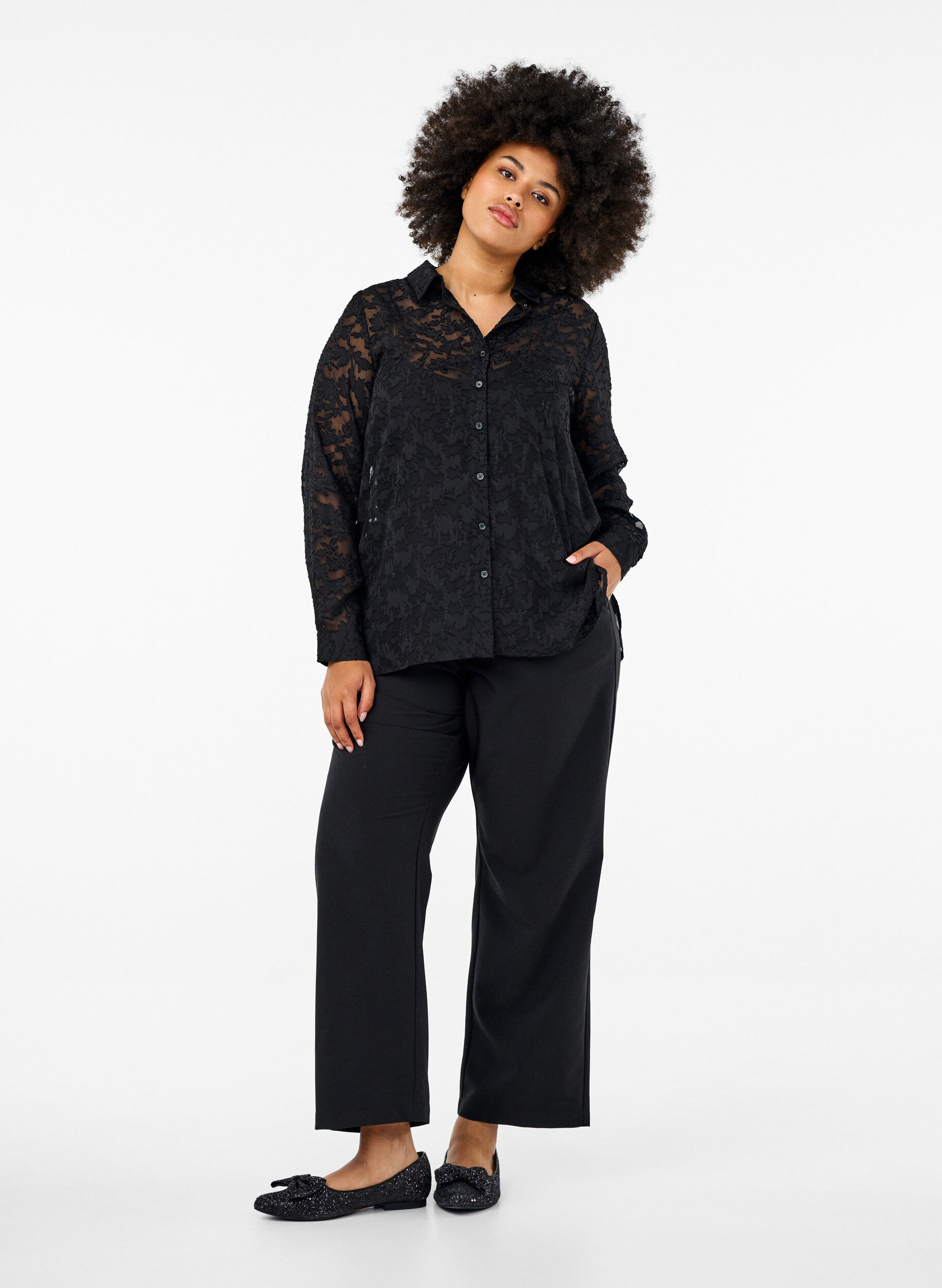 Zizzifashion Jacquard shirt with buttons, Black, Model image number 3