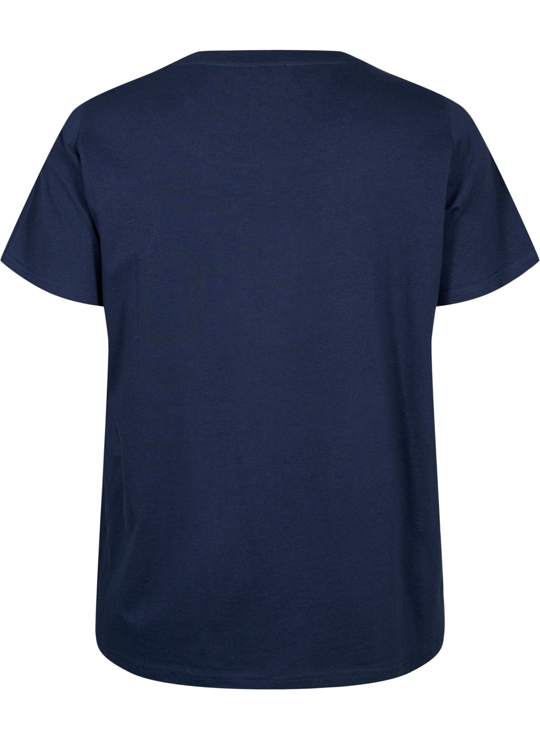 Zizzifashion T-shirt in cotton with embroidery anglaise, Navy Blazer, Packshot image number 1
