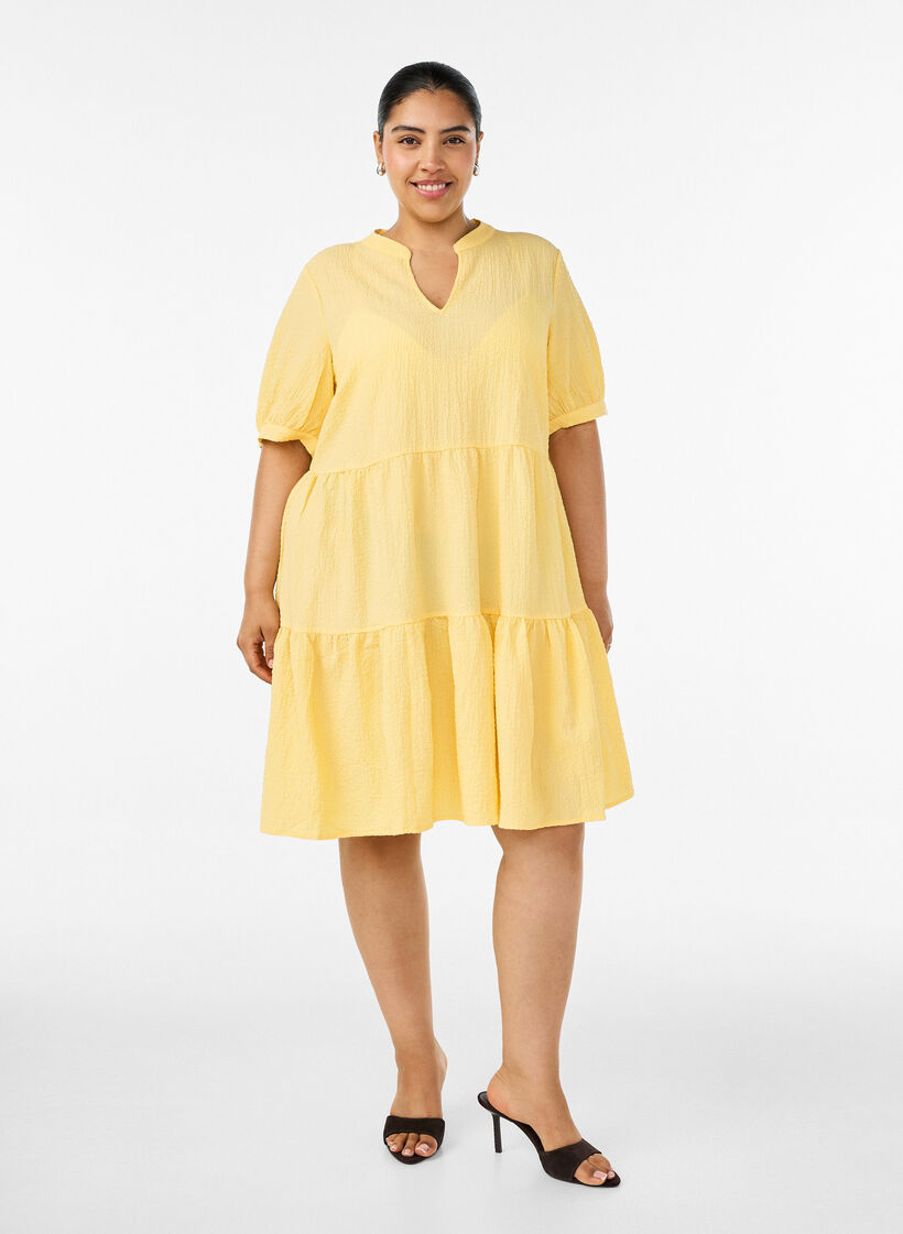 Short A-line dress, Yellow, Model image number 1