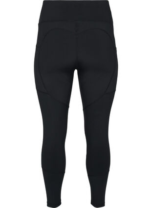 Cropped gym leggings with pocket and reflection, Black, Packshot image number 1