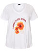 Cotton T-shirt with front print and V-neck, White, Packshot image number 0