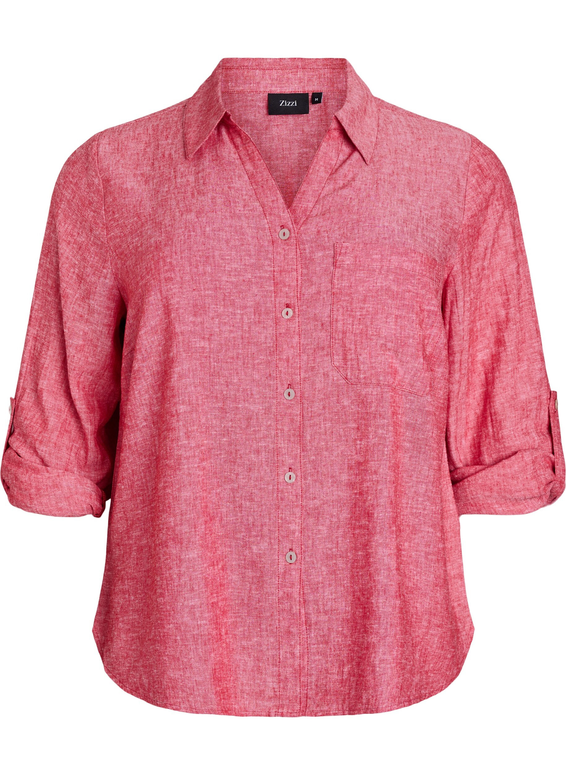 Zizzifashion Shirt in linen and viscose with 3/4 sleeves, Red, Packshot image number 0