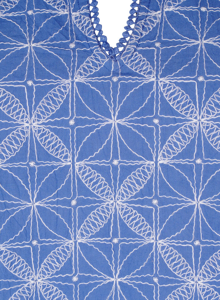 Blouse with short sleeves and embroidered pattern, Blue, Packshot image number 2