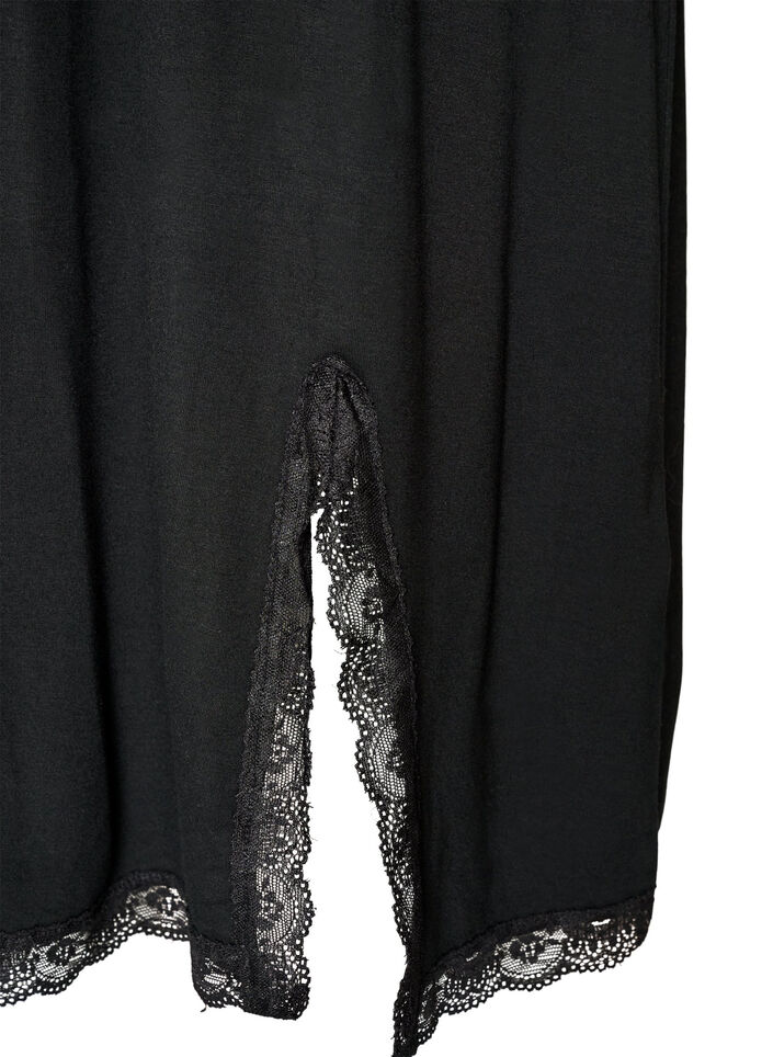 Viscose nightgown with lace and slits, Black, Packshot image number 3
