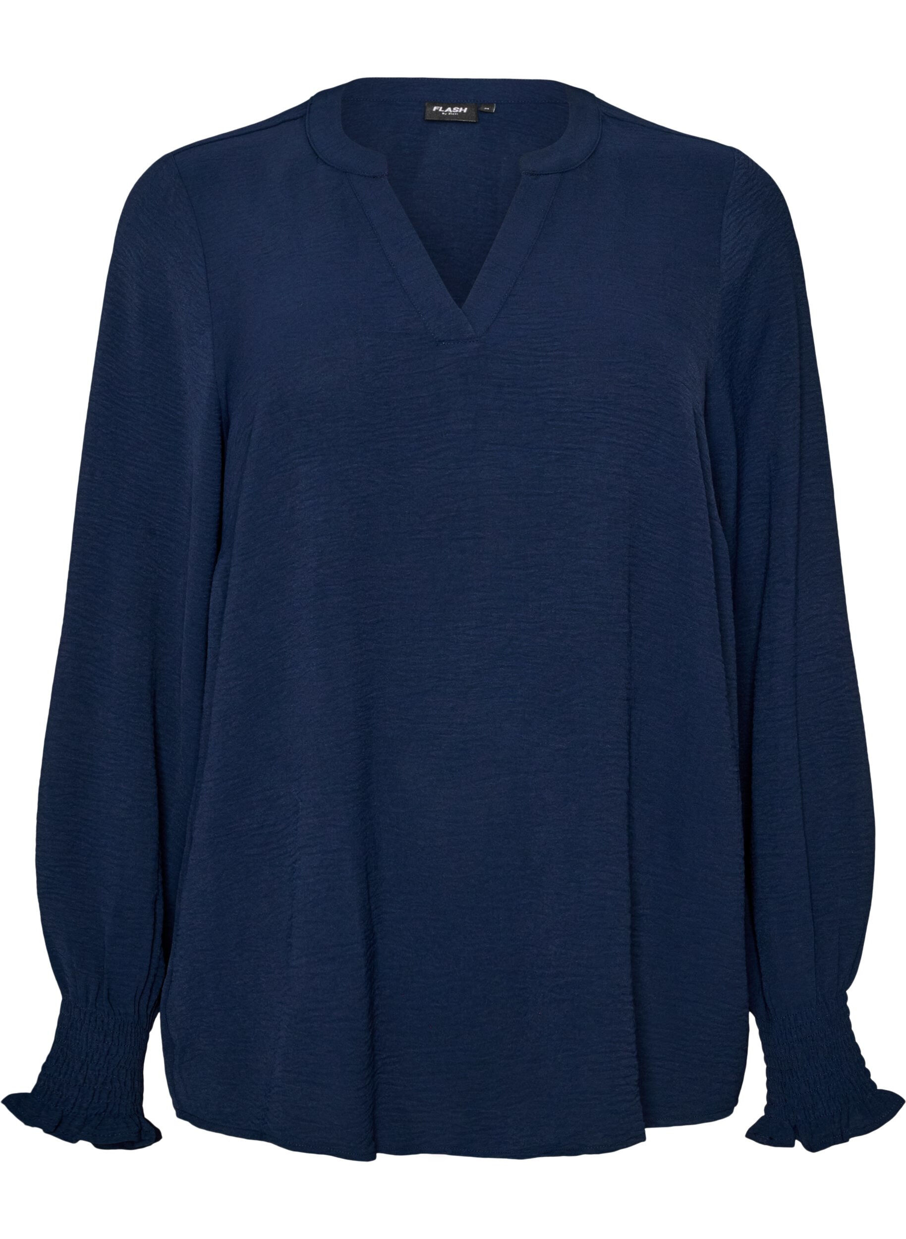 ZizzifashionBlouse with smock cuffs and V-neck, Blue, Packshot image number 0