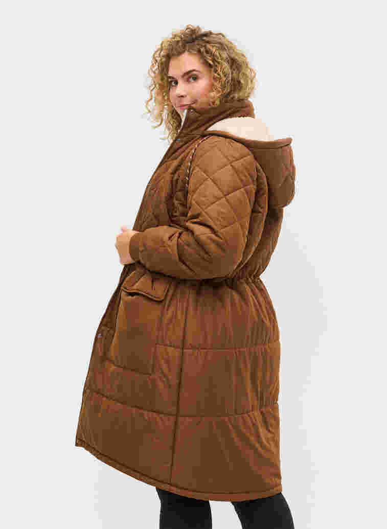 Quilted jacket with hood and adjustable waist, Toffee, Model image number 1