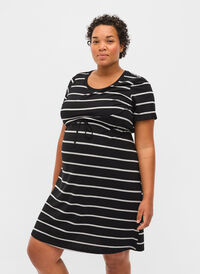 Striped maternity dress in viscose, Black Grey Stripe, Model