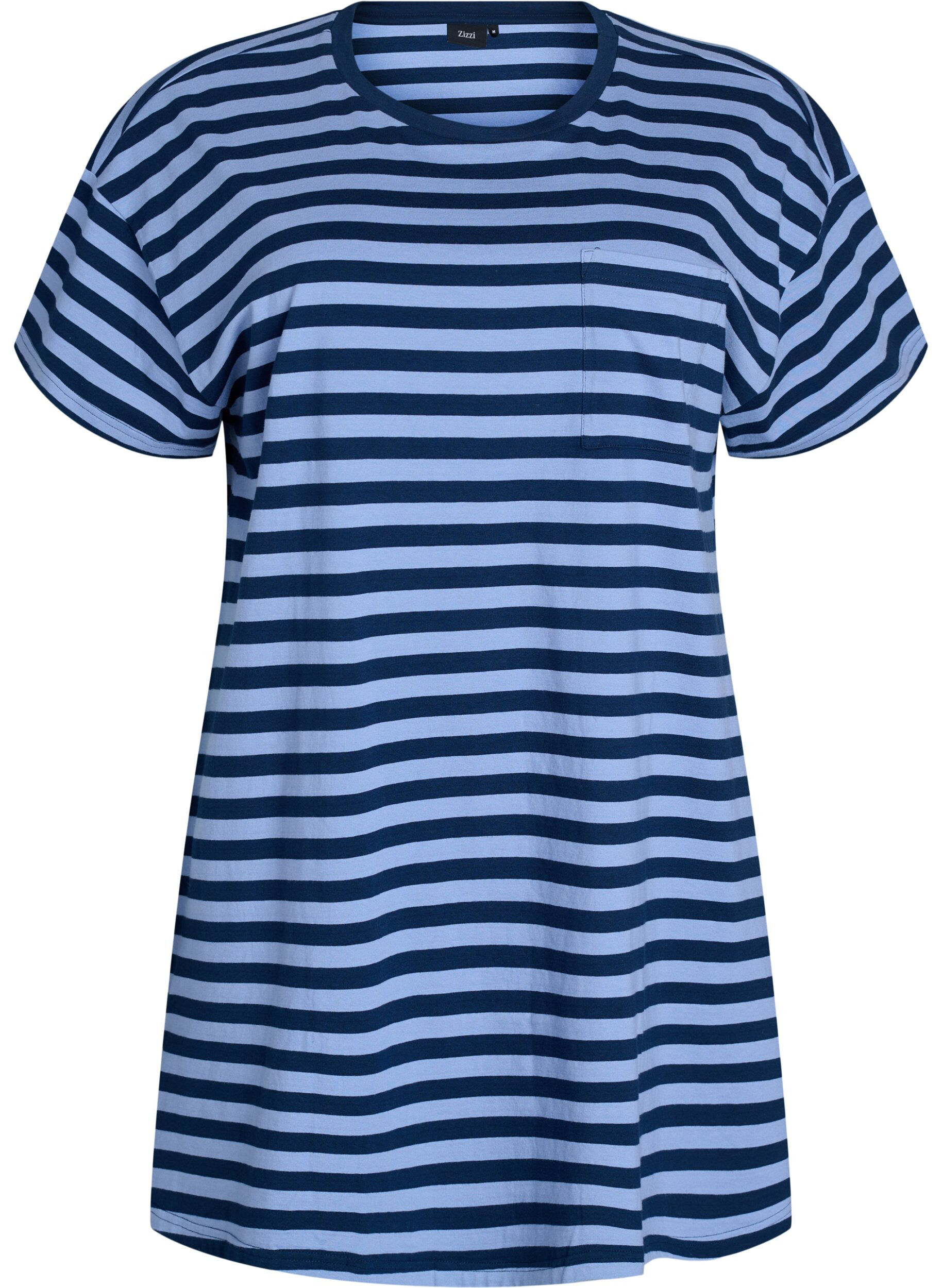 Zizzifashion Long night t-shirt in organic cotton with stripes, Blue, Packshot image number 0