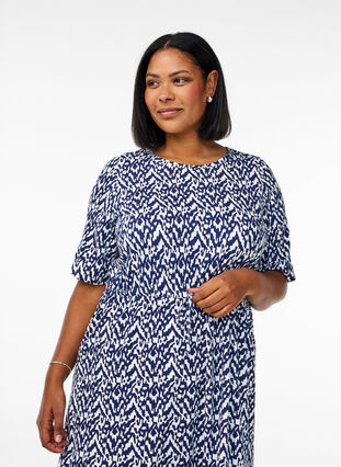 Midi-length jersey dress with tie belt at the waist - Blue - Sz. 40-64 - Zizzifashion Midi-length jersey dress with tie belt at the waist - Blue - Sz. 40-64 - Zizzifashion
