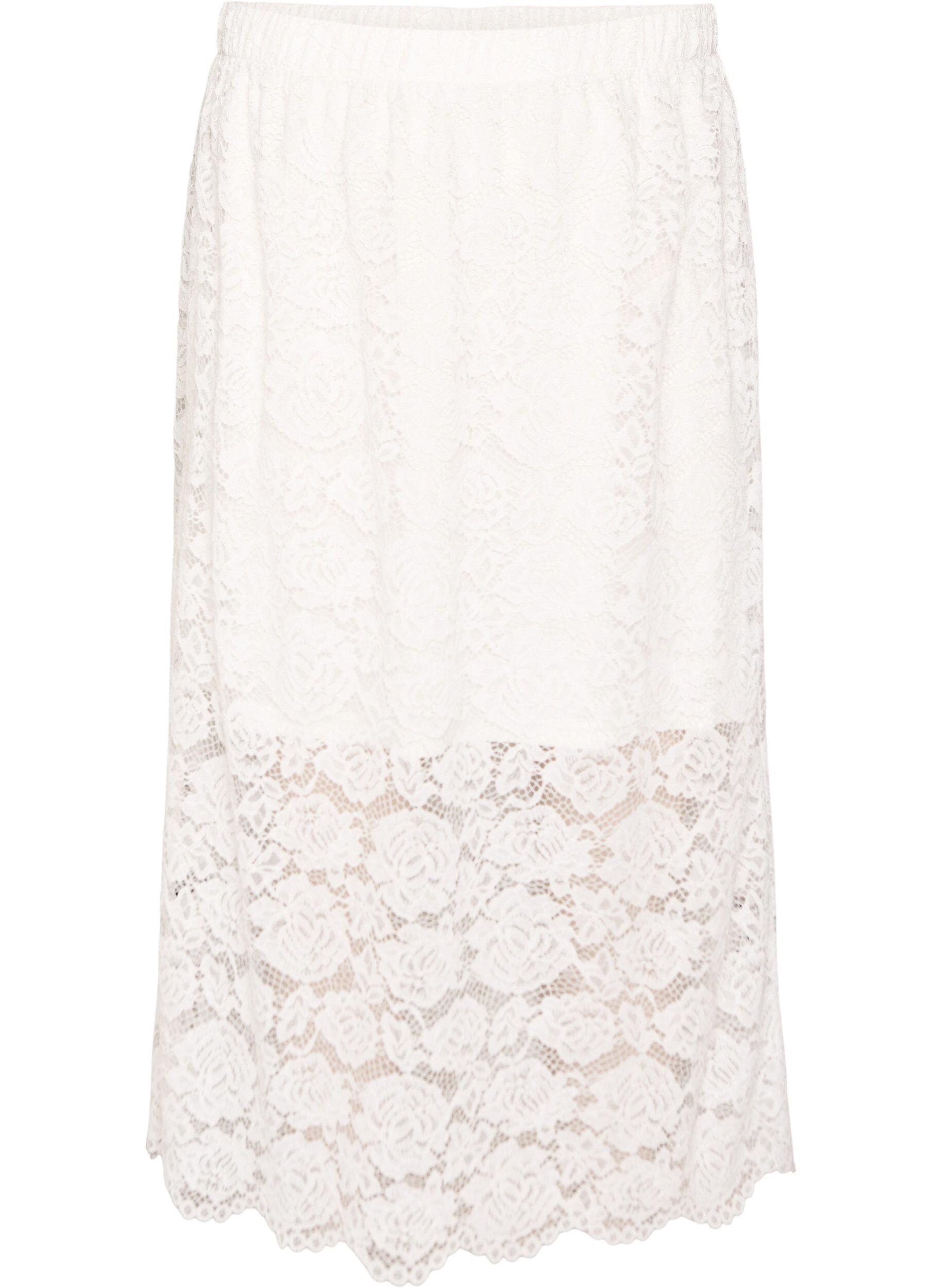 Zizzifashion Lace midi skirt with an elasticated waist, White, Packshot image number 0