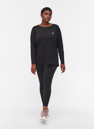 Long sleeve sports blouse with back detail, Black, Model image number 2