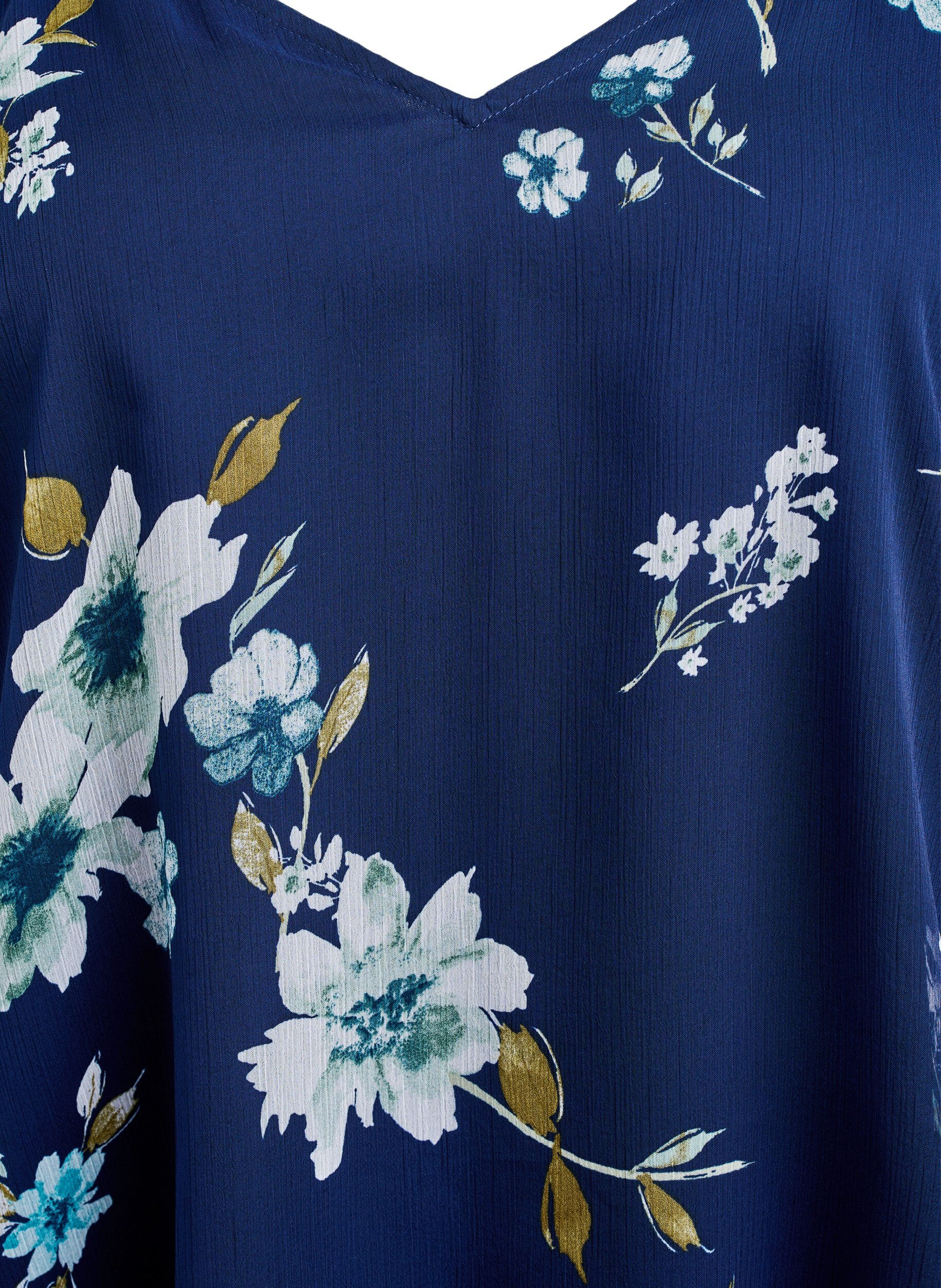 Zizzifashion Chiffon blouse with floral print and long sleeves, Blue, Packshot image number 2