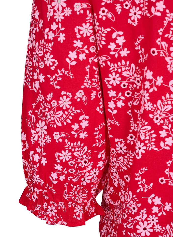 Cotton blouse with floral print, Red, Packshot image number 3