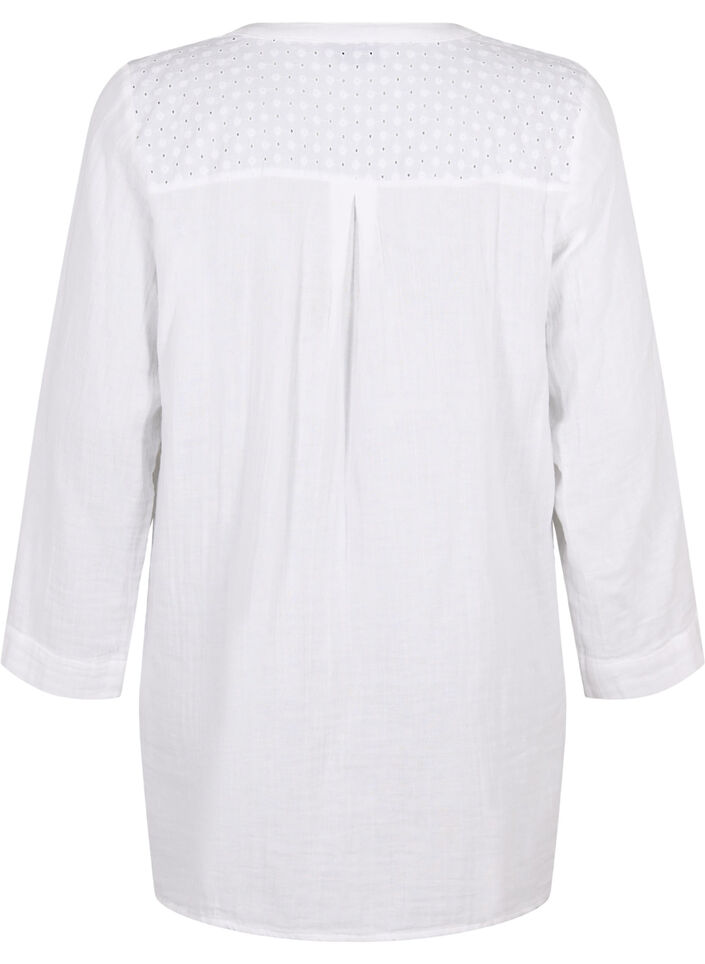 Tunic in cotton with embroidery anglaise, Bright White, Packshot image number 1