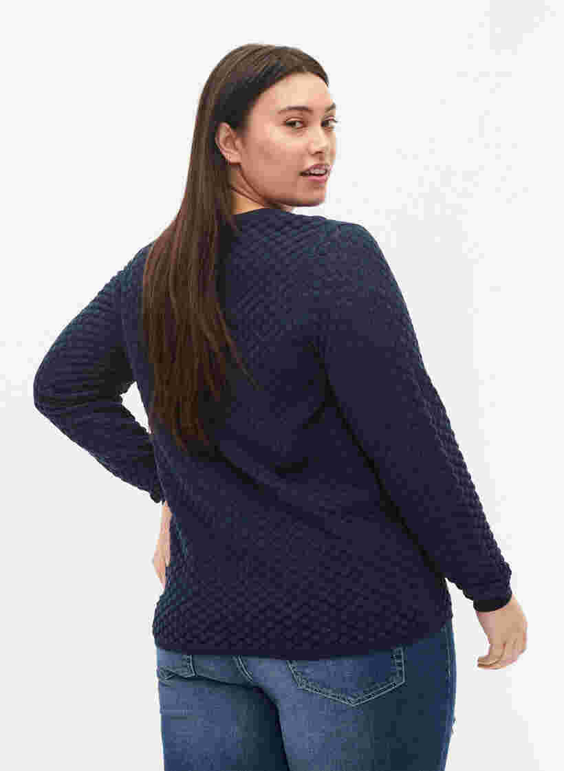 Patterned knitted top with v-neckline, Navy Blazer, Model image number 1