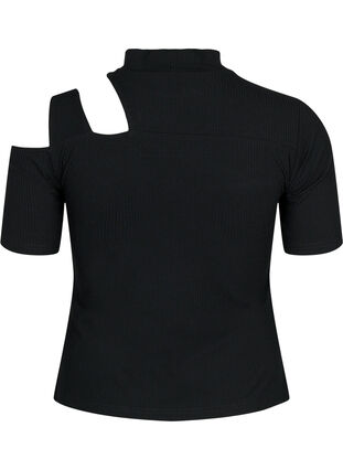 Short-sleeved blouse with cut-out section, Black, Packshot image number 1