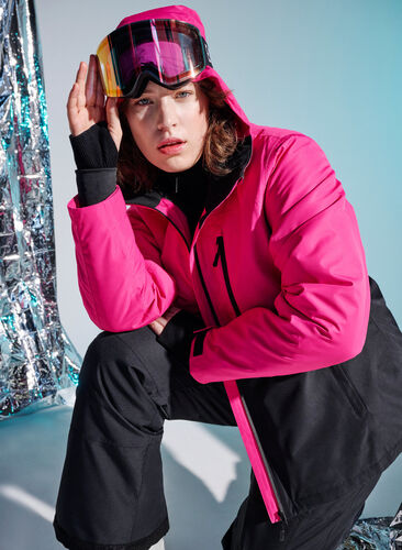 Two-tone ski jacket with hood - Pink - Sz. 42-60 - Zizzifashion