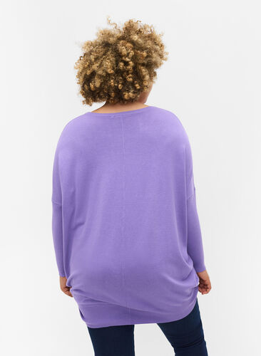 Knitted jumper with round neckline, Paisley Purple, Model image number 1