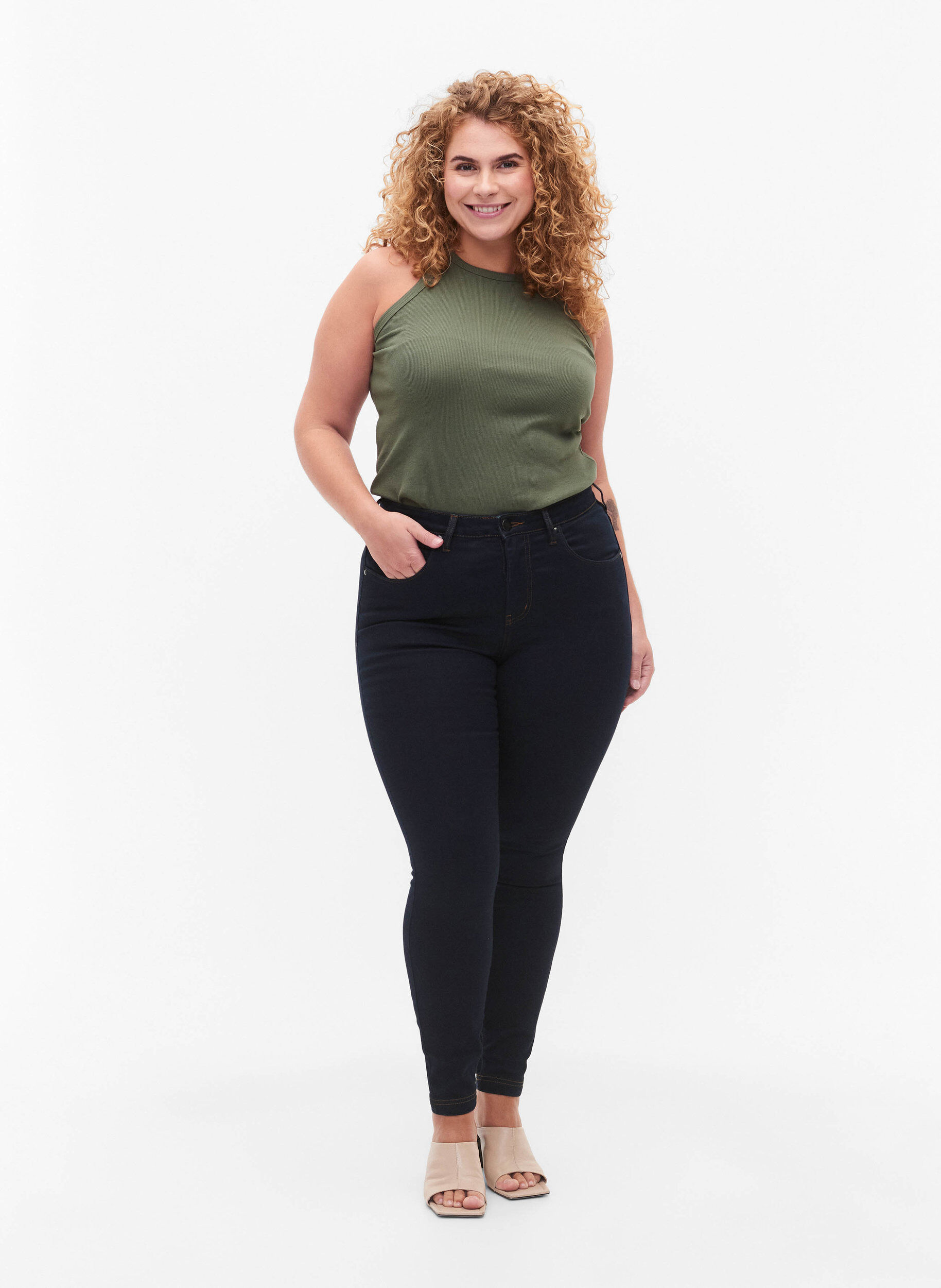 ZizzifashionSuper slim Amy jeans with high waist, Tobacco Un, Model image number 0