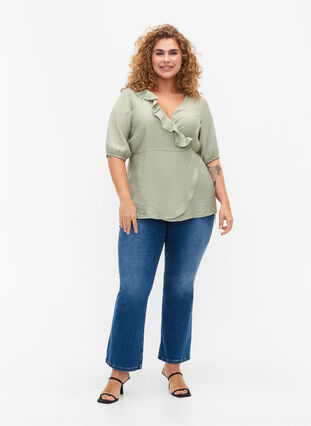 Wrap blouse in viscose with 1/2 sleeves, Seagrass , Model image number 2