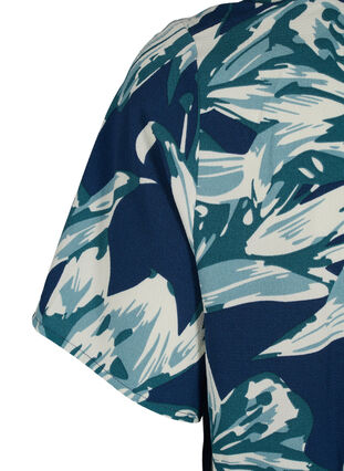Blouse with short sleeves and v-neck, Navy B.Big FlowerAOP, Packshot image number 3