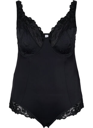 Bodysuit with lade details and underwire, Black, Packshot image number 0