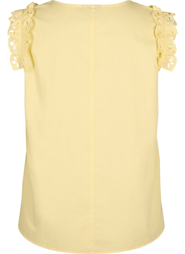 Sleeveless cotton top with ruffles, Yellow, Packshot image number 1